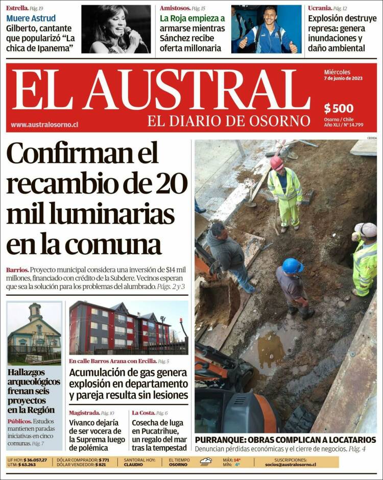 Portada de El Austral de Osorno (Chile)