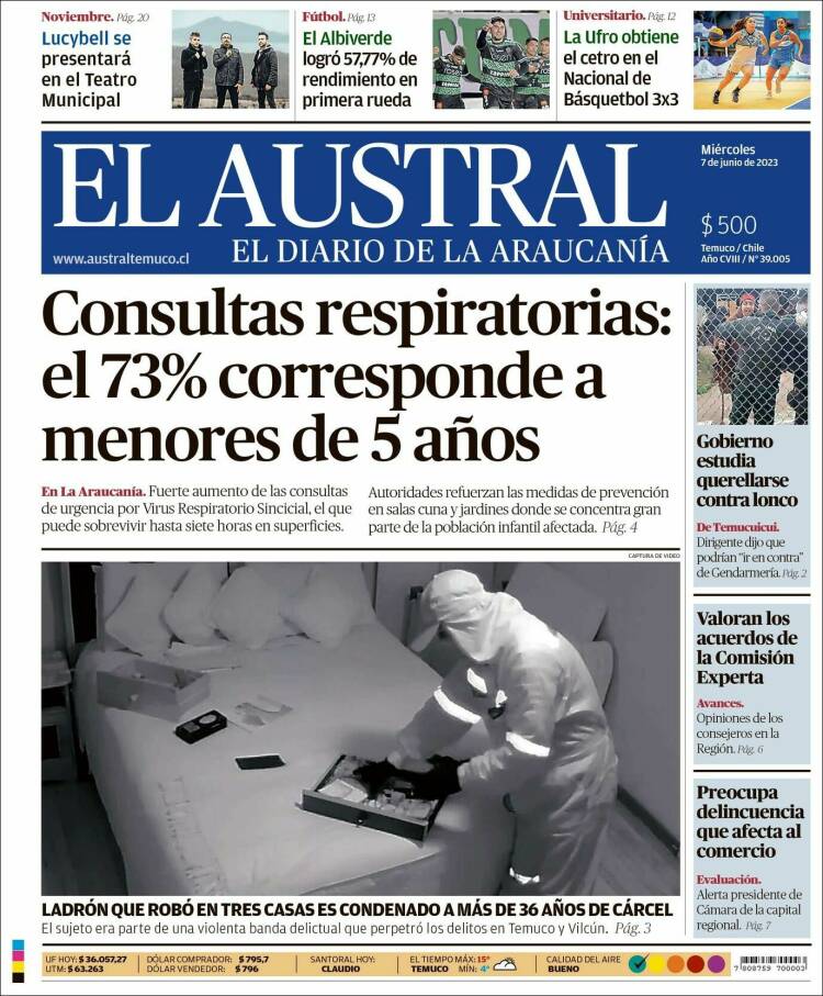 Portada de El Austral de Temuco (Chile)