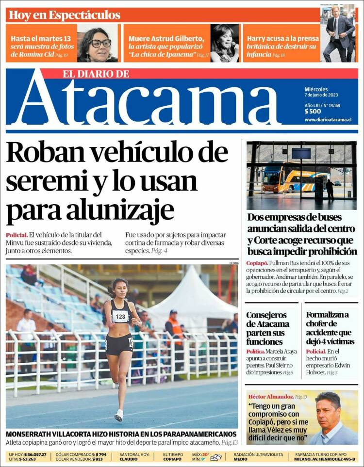 Portada de Diario de Atacama (Chile)