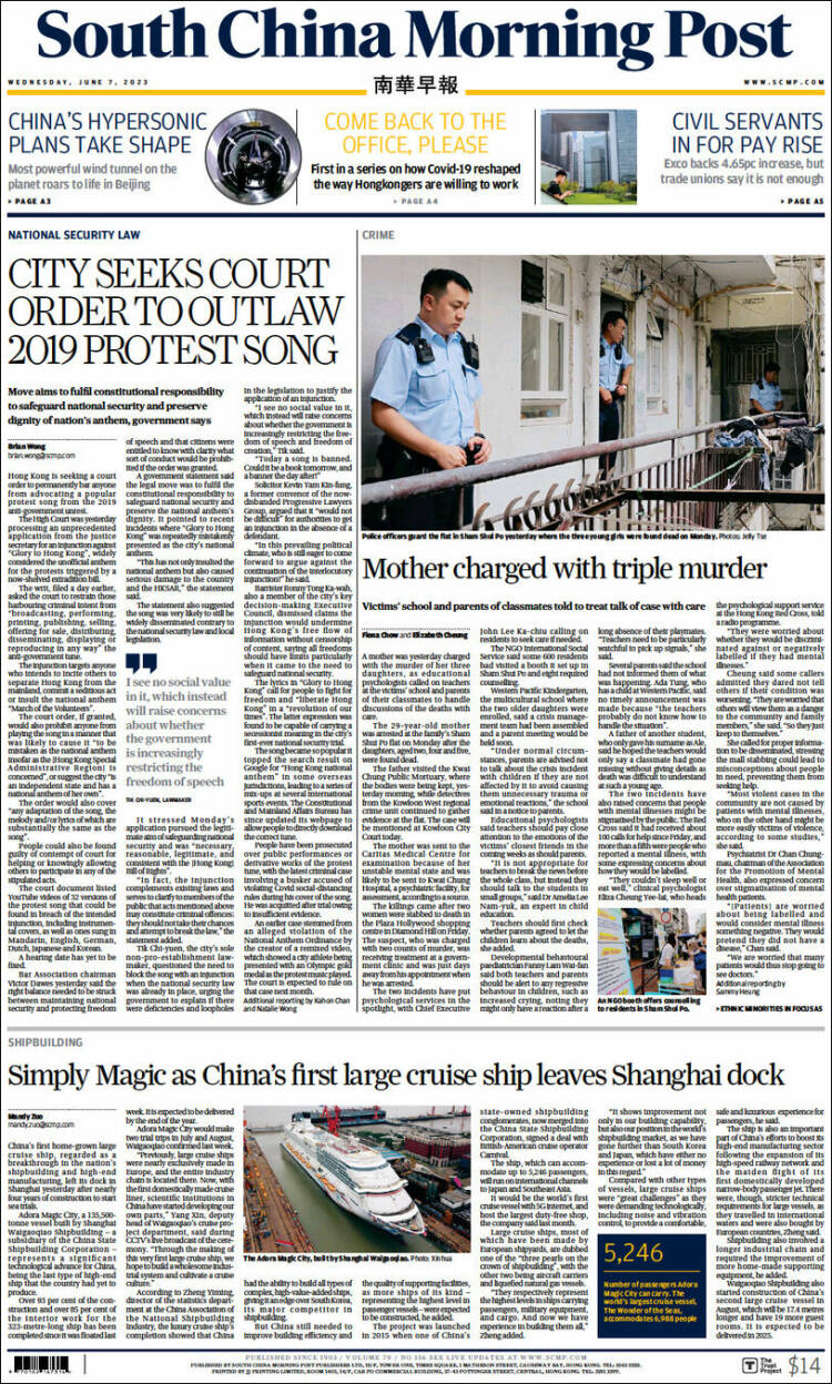 Portada de South China Morning Post (China)