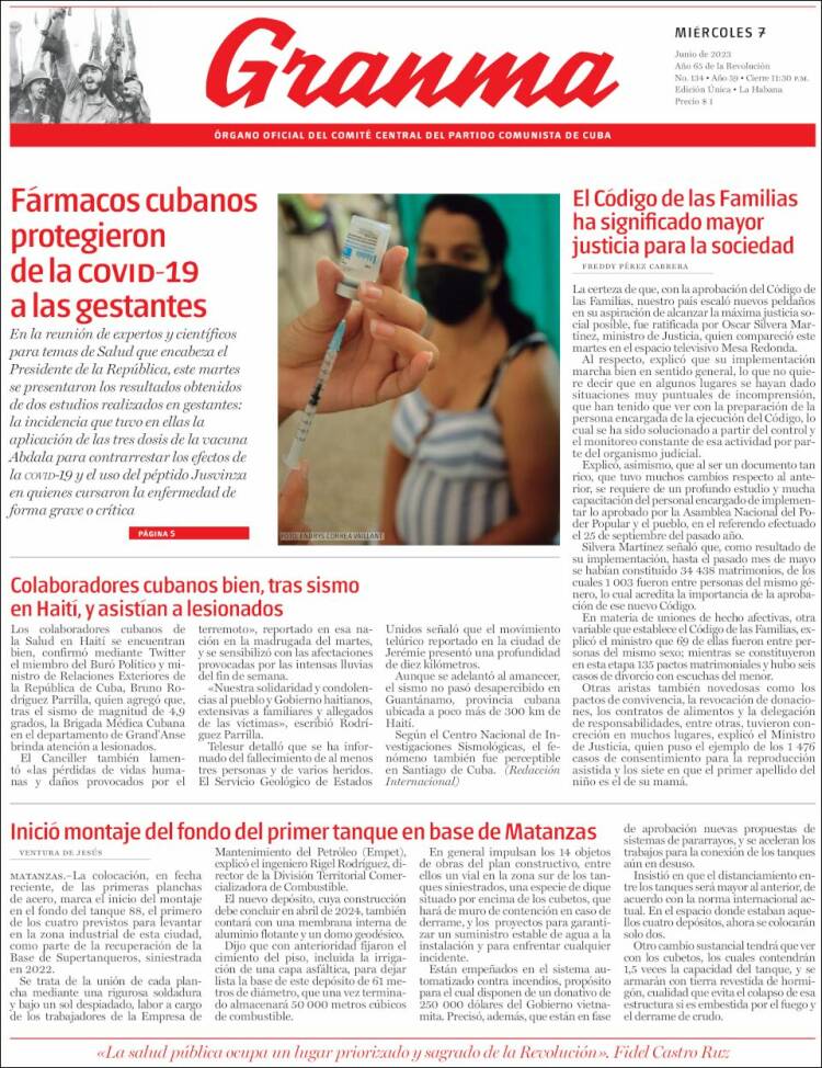 Portada de Granma (Cuba)