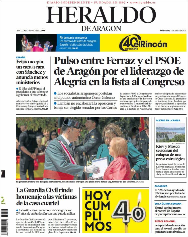 Portada de Heraldo de Aragón (Spain)