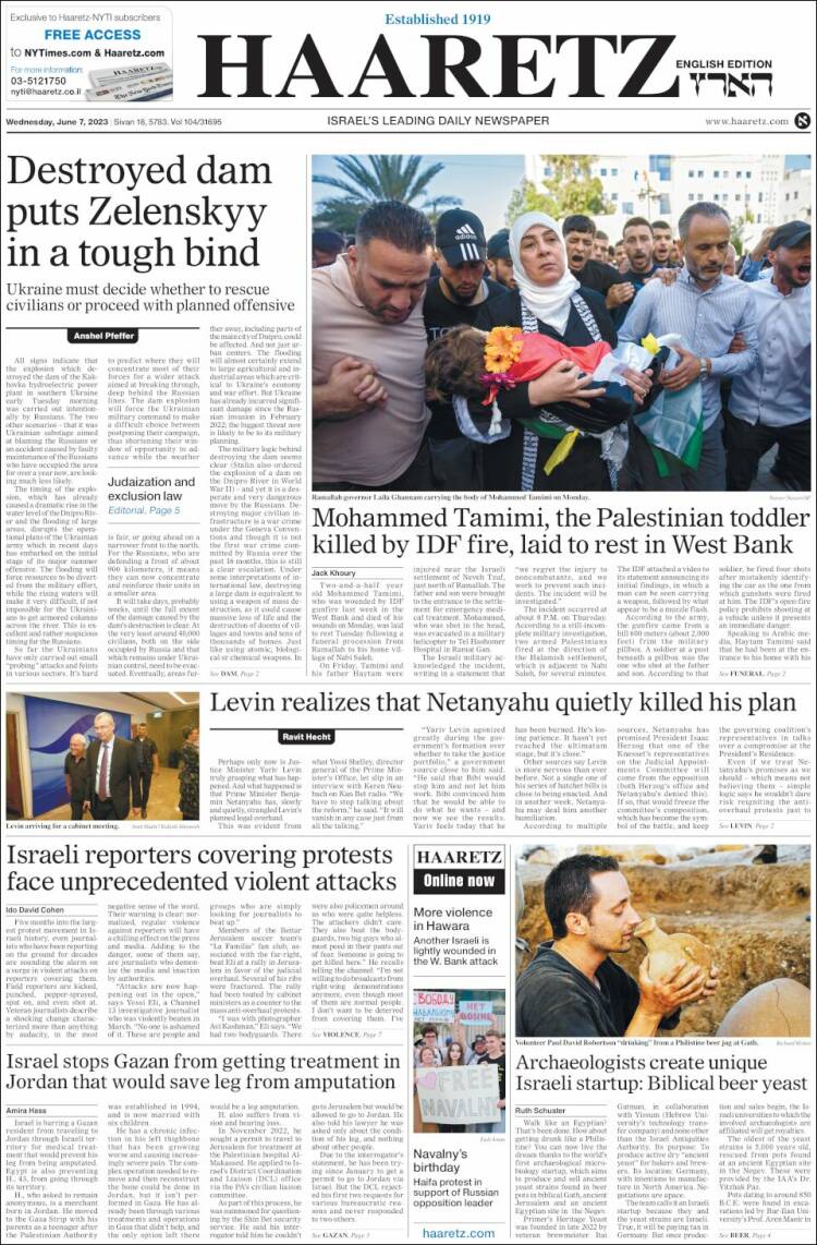 Portada de Haaretz (Israel)