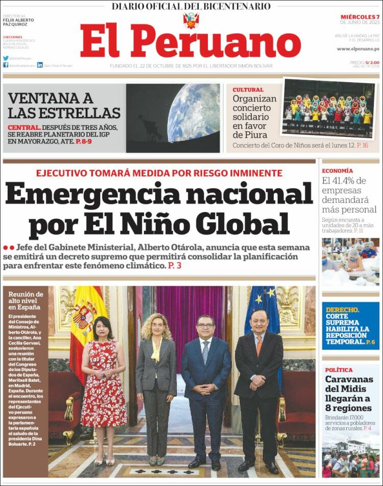 Portada de El Peruano (Peru)