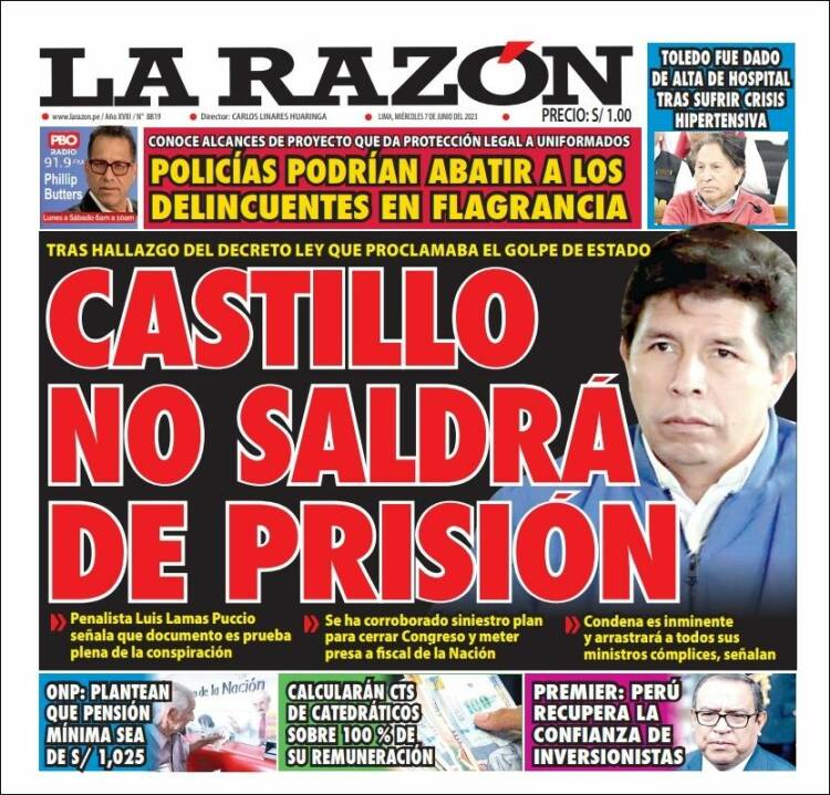 Portada de La Razón (Peru)