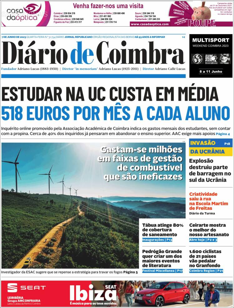 Portada de Diário de Coimbra (Portugal)