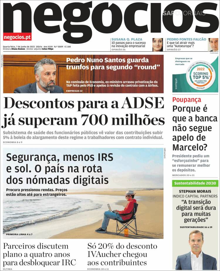 Portada de Jornal de Negócios (Portugal)