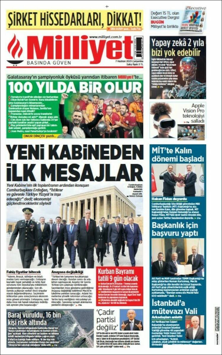 Portada de Milliyet (Turquía)