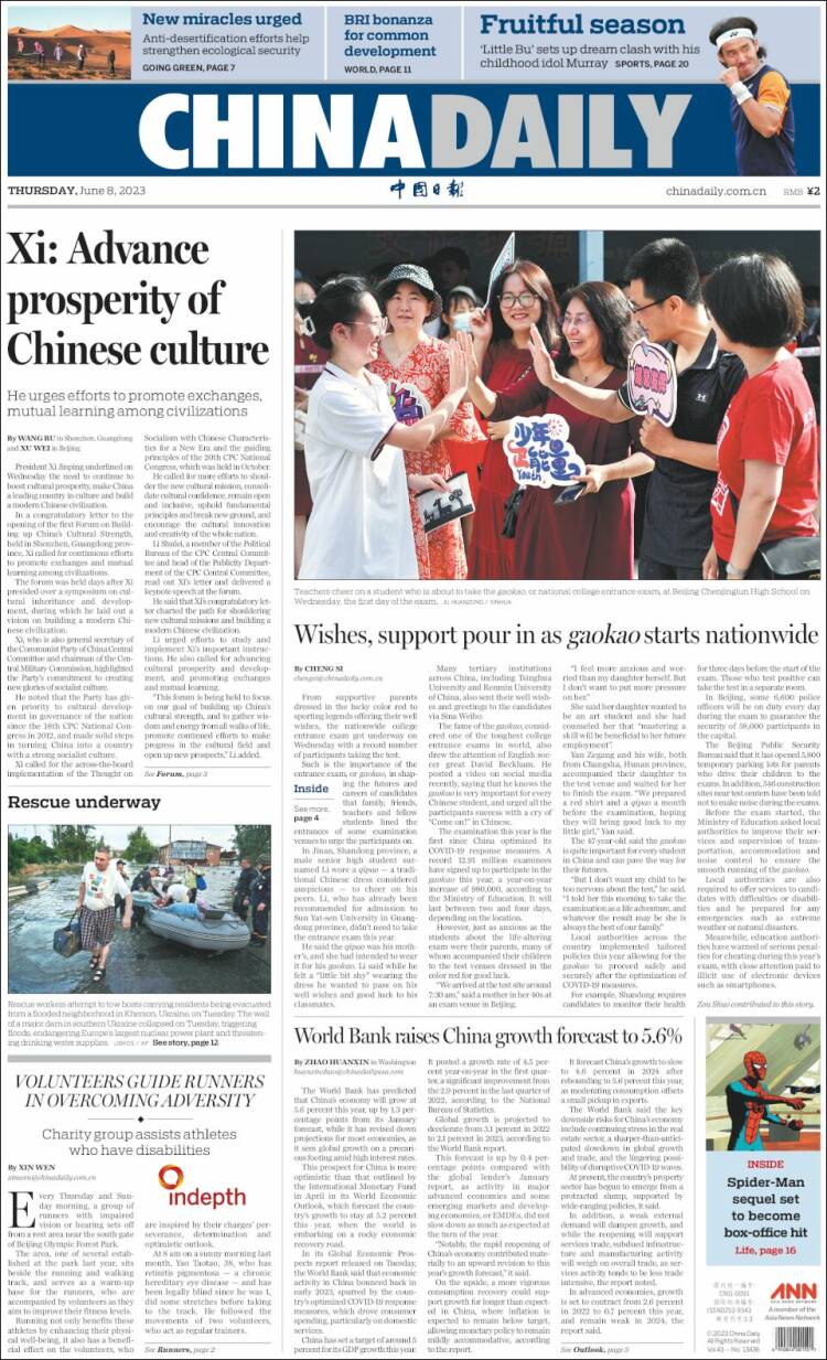 Portada de China Daily (China)