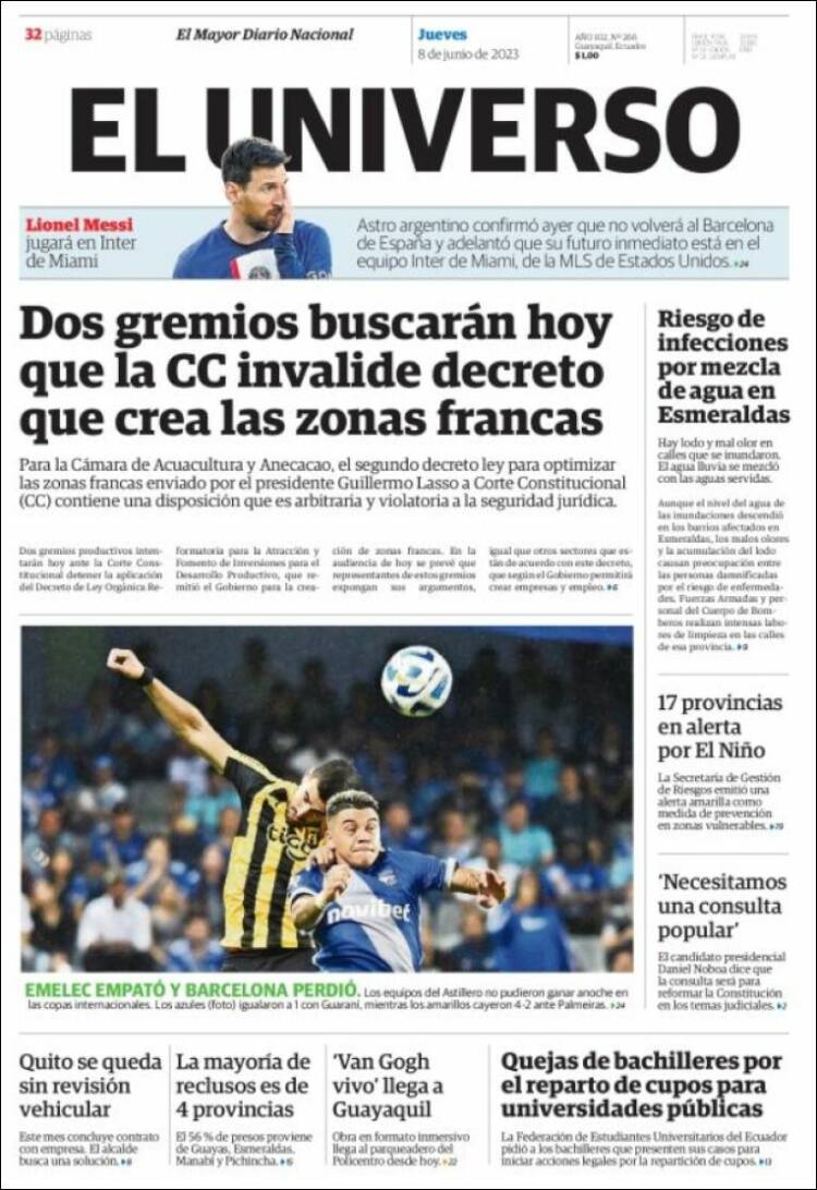 Portada de El Universo - Ecuador (Ecuador)