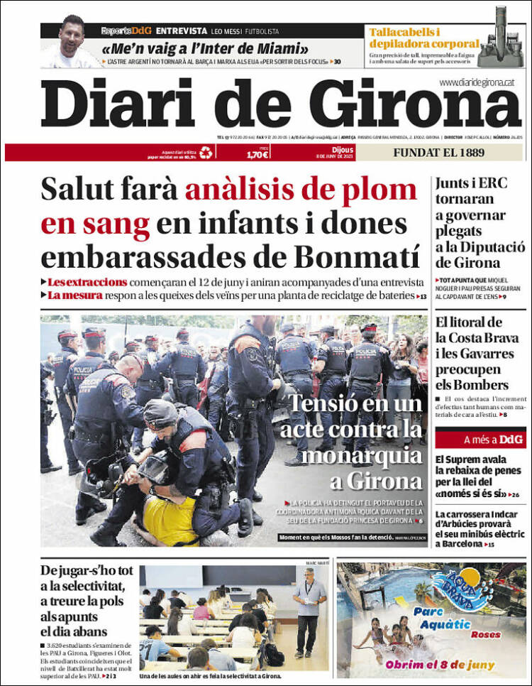 Portada de Diari de Girona (España)