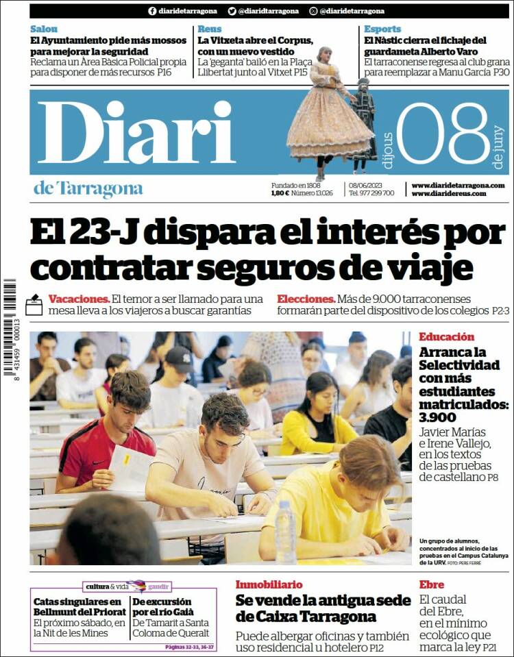 Portada de Diari de Tarragona (España)