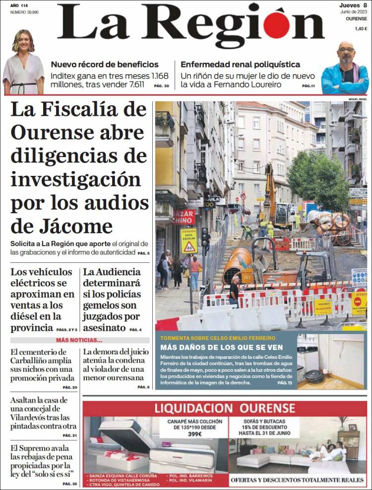 Portada de La Región de Ourense (España)