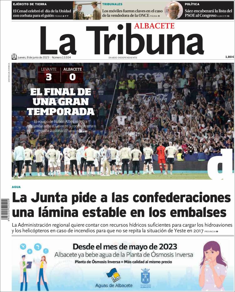 Portada de La Tribuna de Albacete (España)