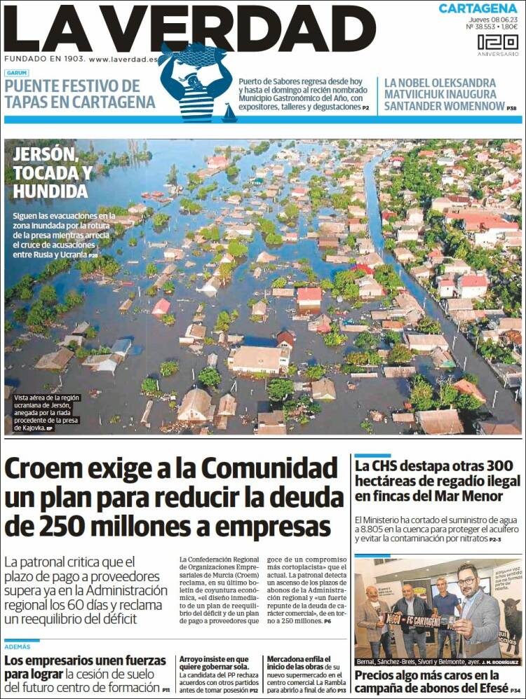Portada de La Verdad de Cartagena (España)