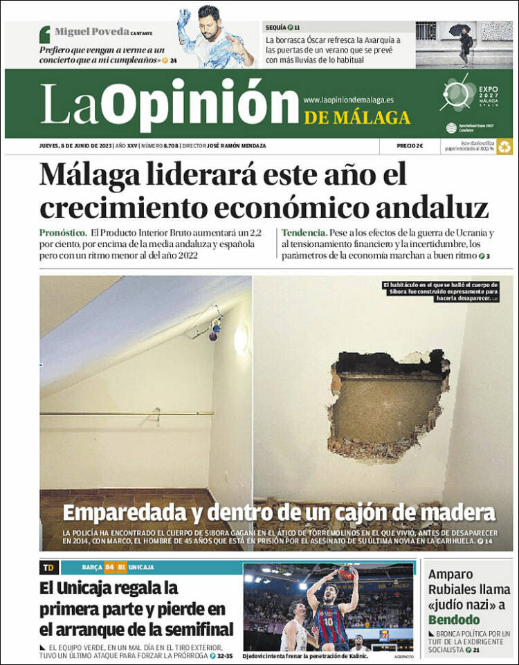 Portada de La Opinión de Málaga (España)