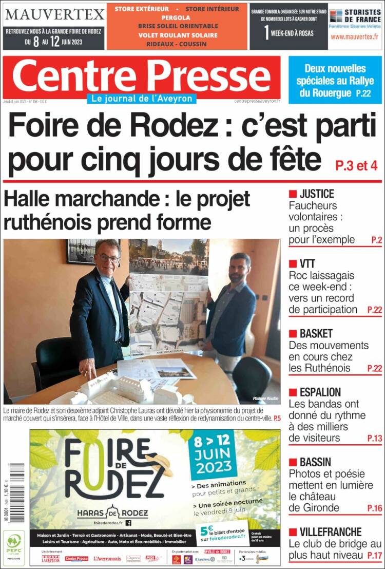 Portada de Centre Presse (Francia)