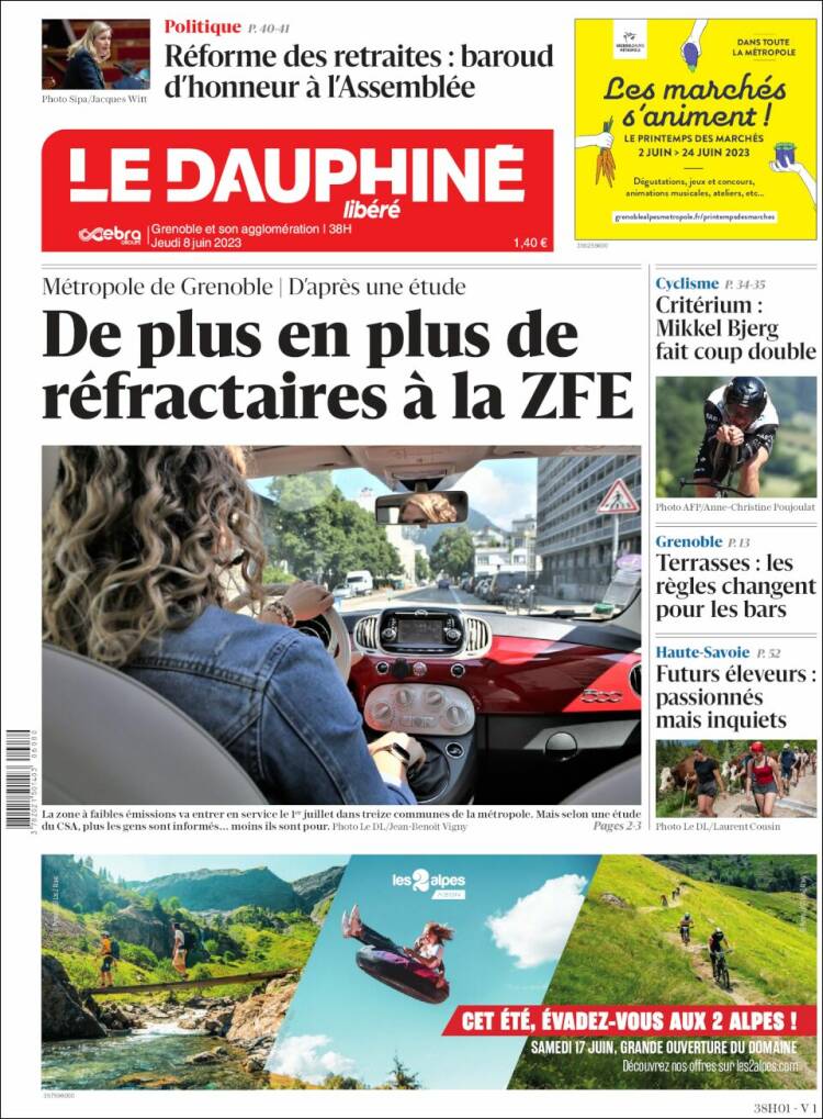 Portada de Le Dauphiné Libéré (Francia)