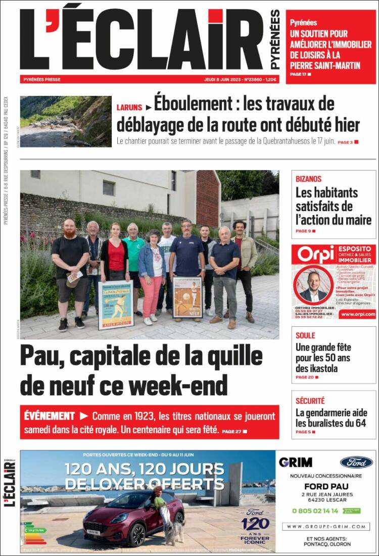Portada de L'Eclair des Pyrénées (Francia)
