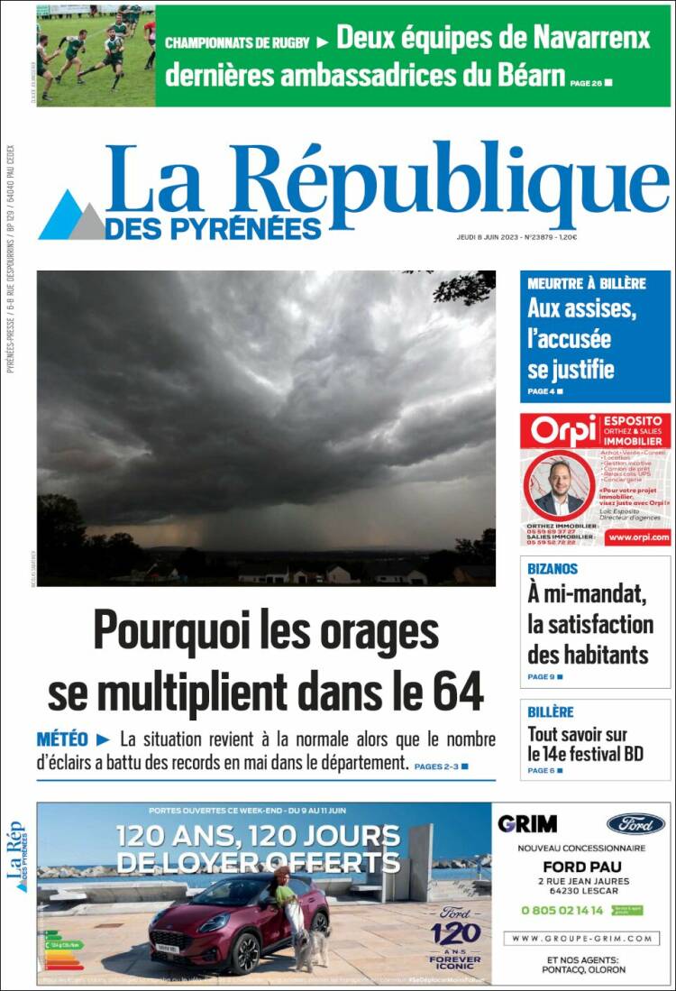 Portada de La République des Pyrénées (Francia)