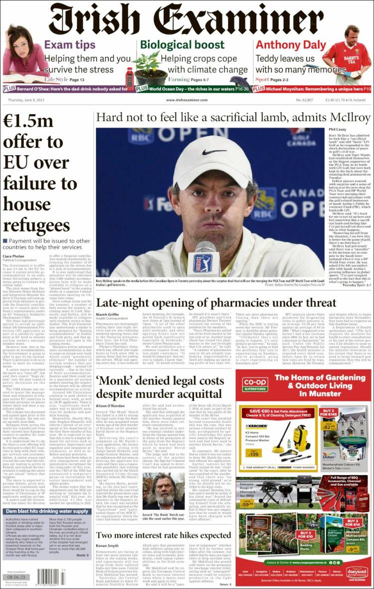 Portada de Irish Examiner (Irlanda)