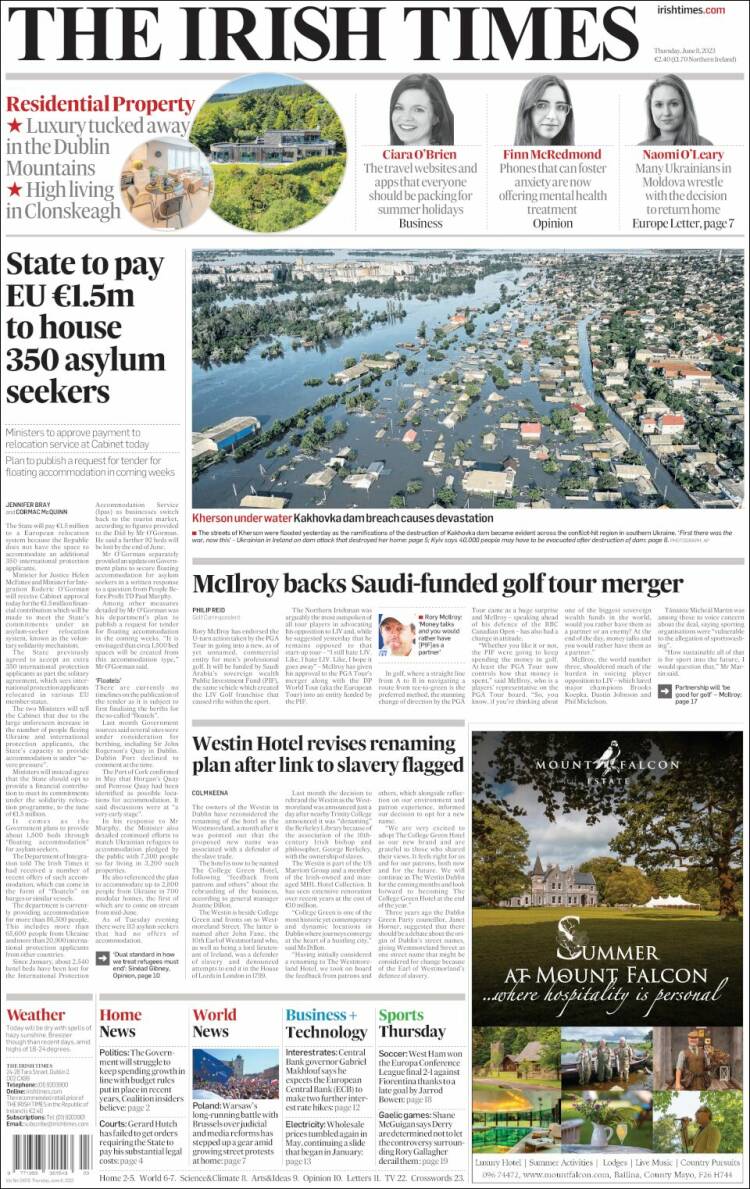 Portada de Irish Times (Irlanda)