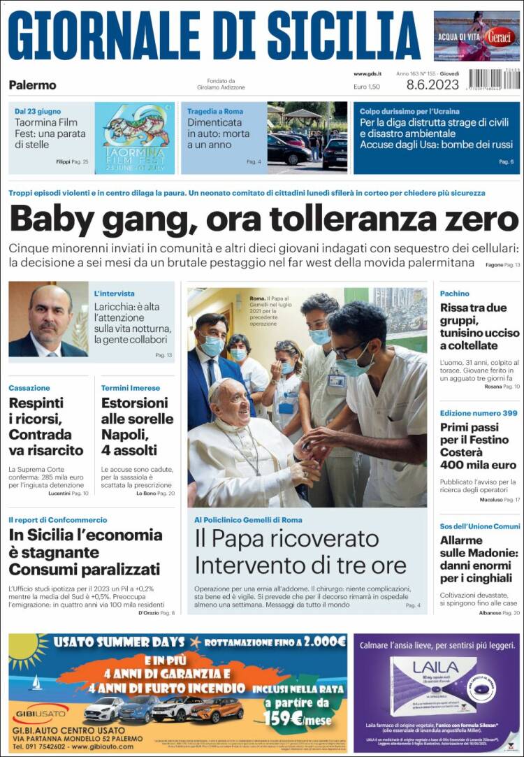 Portada de Giornale di Sicilia (Italia)