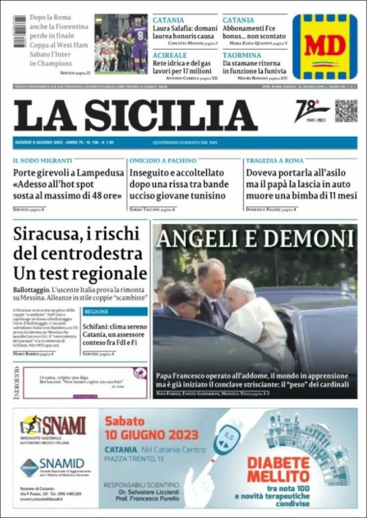 Portada de La Sicilia (Italia)