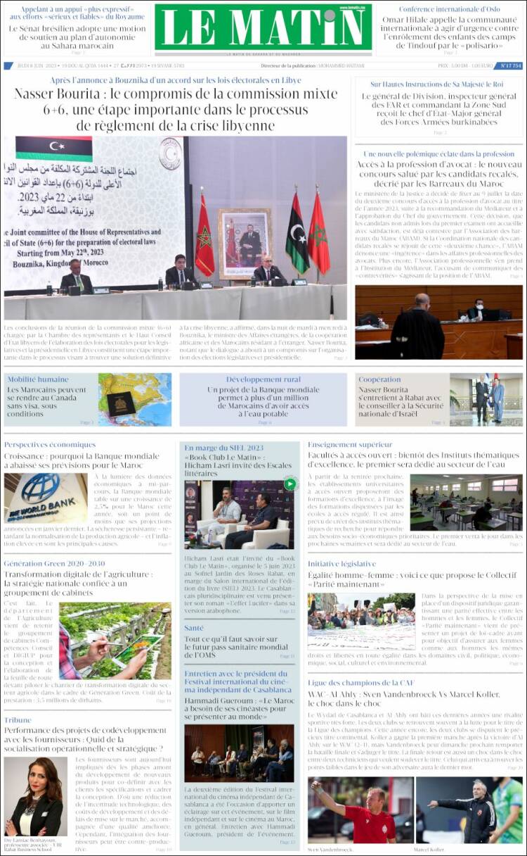 Portada de Le Matin (Marruecos)