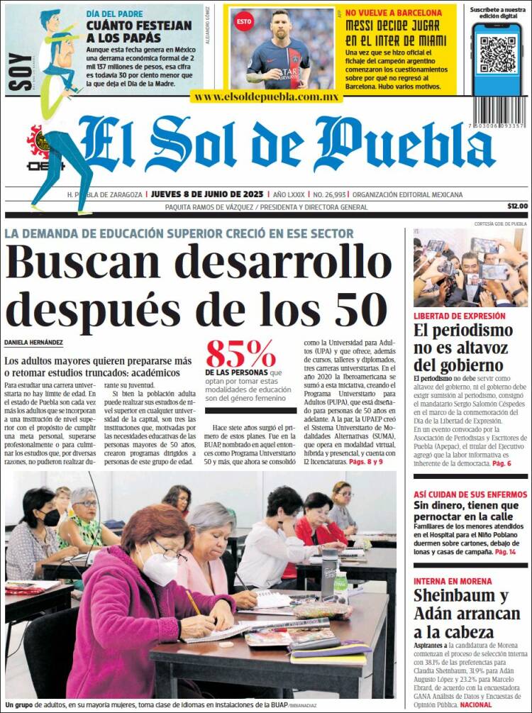 Portada de El Sol de Puebla (México)