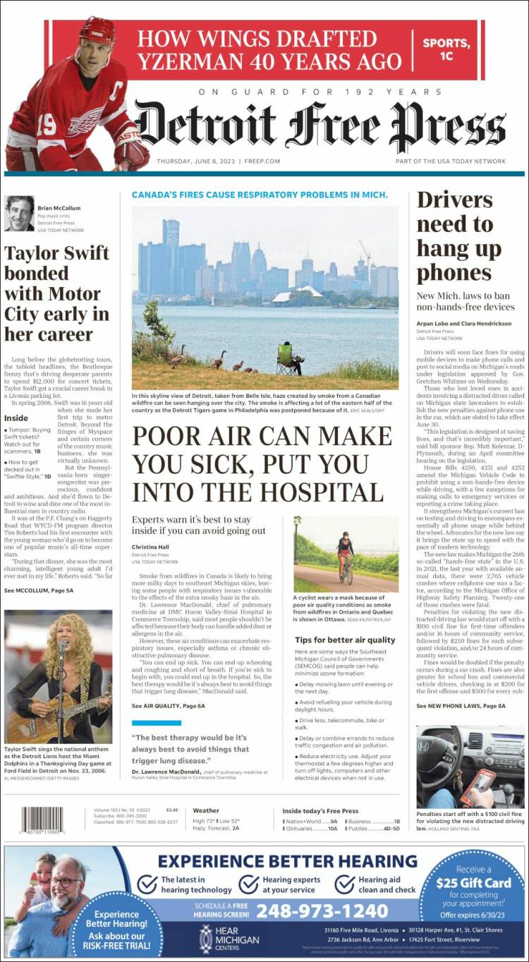 Portada de Detroit Free Press (USA)