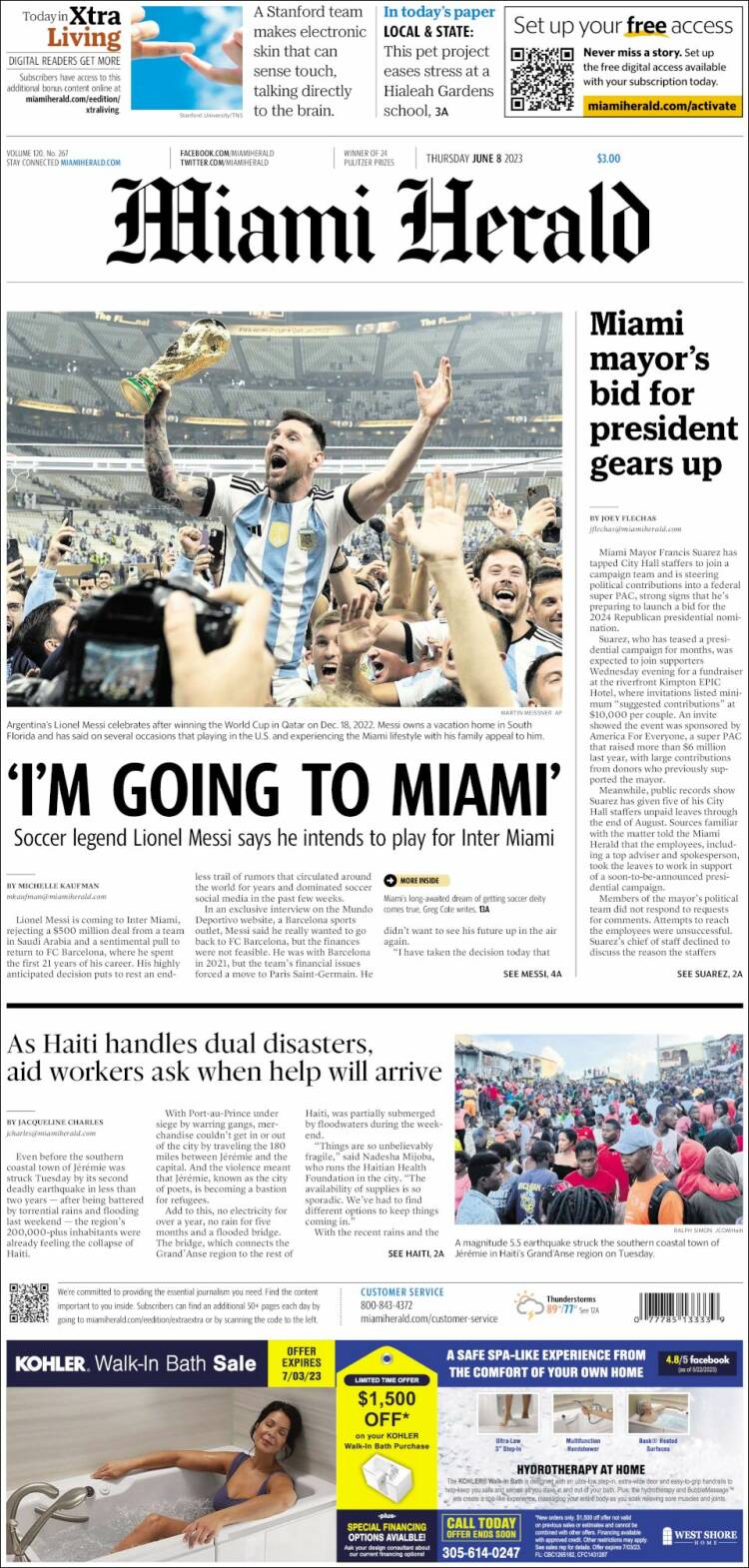 Portada de Miami Herald (USA)