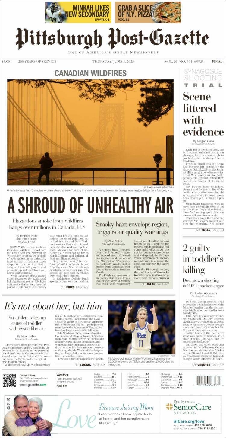 Portada de Pittsburgh Post-Gazette (USA)