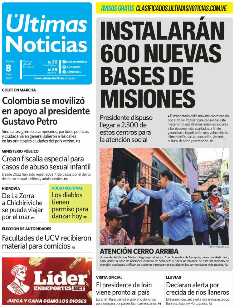 Portada de Últimas Noticias (Venezuela)