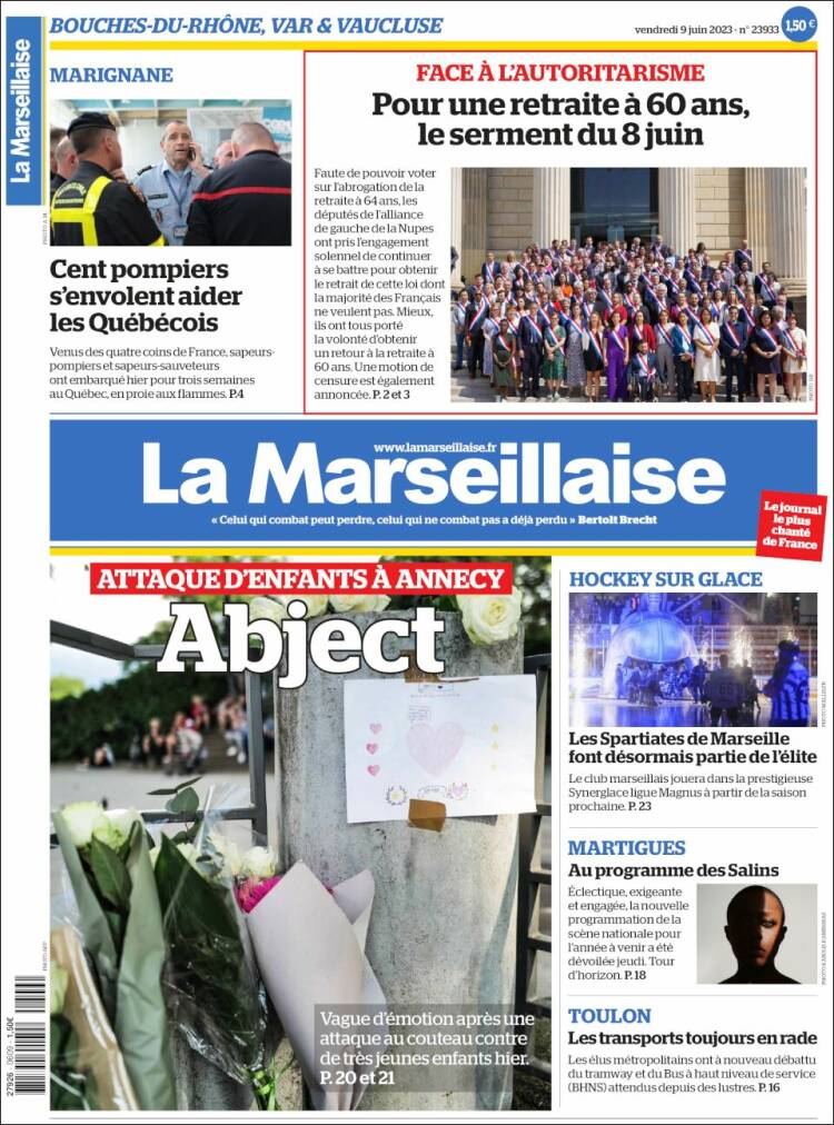 Portada de La Marseillaise (Francia)