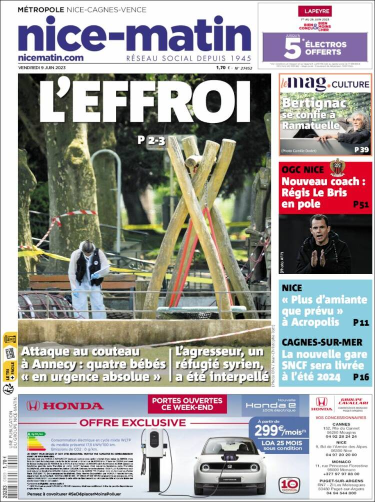 Portada de Nice-Matin (Francia)