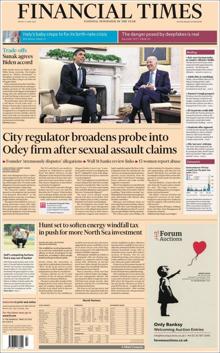 Portada de Financial Times (Reino Unido)