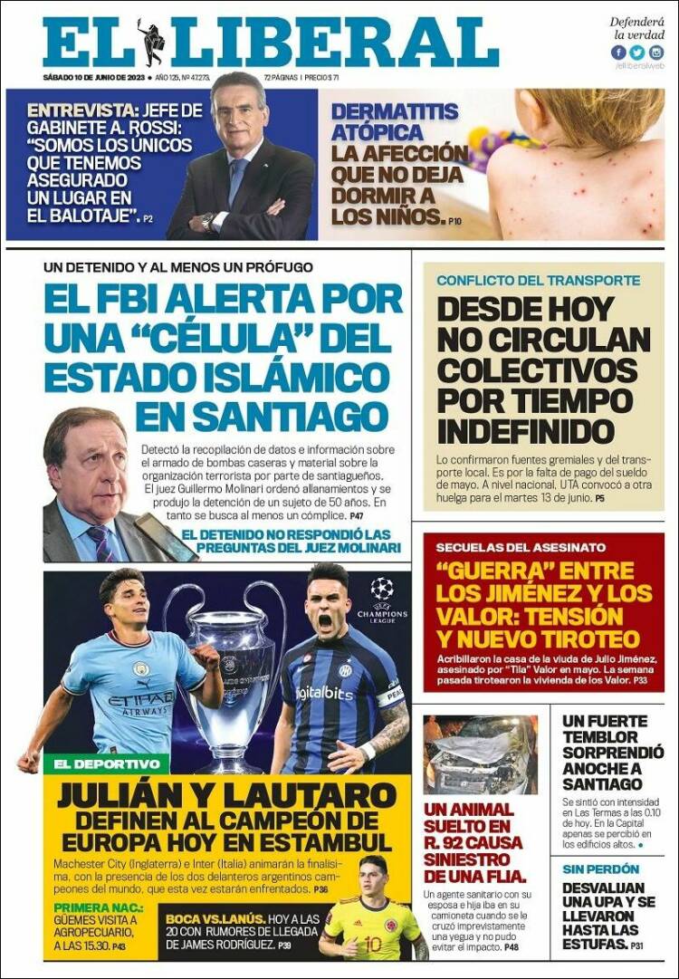 Portada de Diario El Liberal (Argentina)