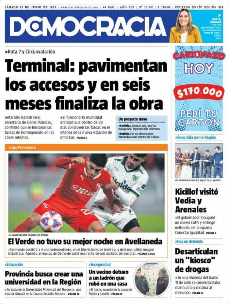 Portada de Diario Democracia (Argentina)