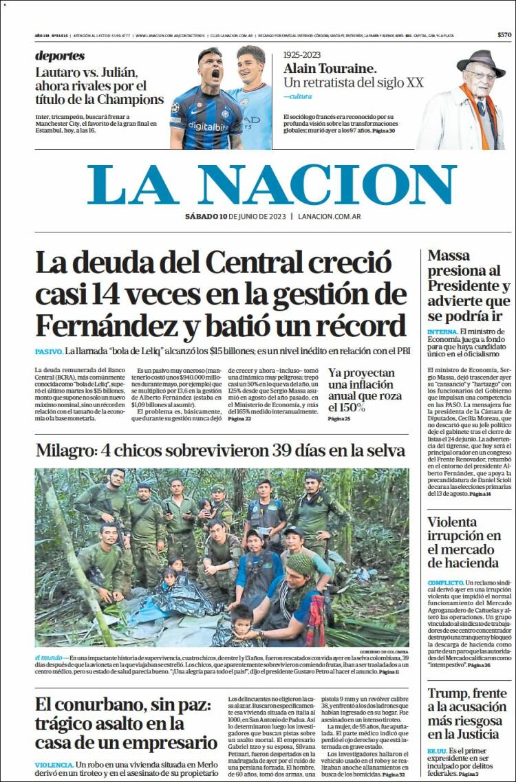 Portada de La Nación (Argentina)