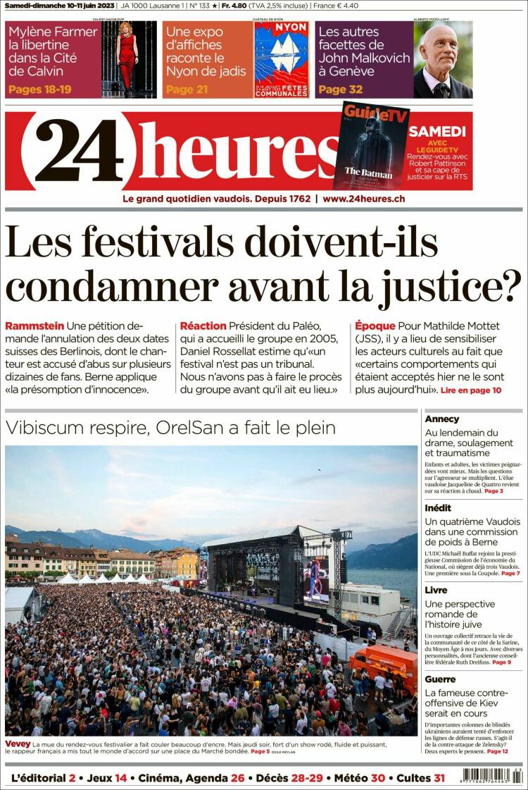 Portada de 24 Heures (Suiza)