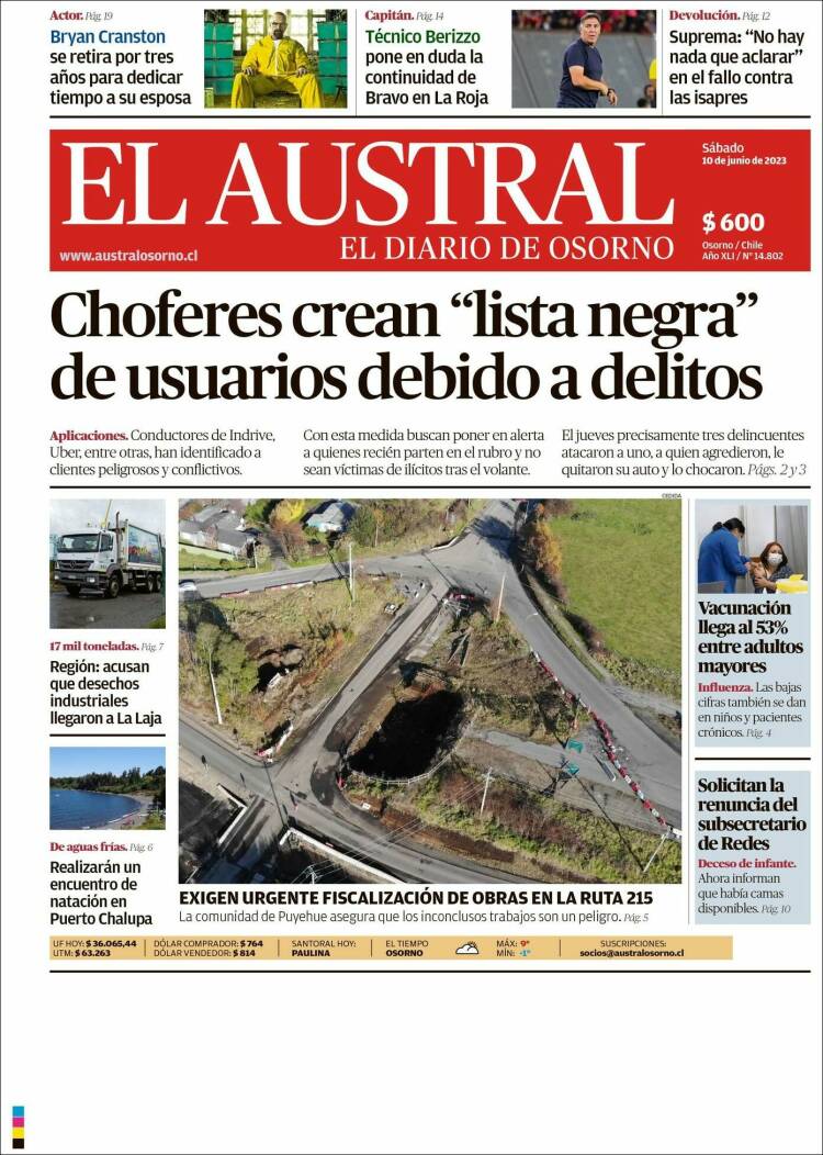 Portada de El Austral de Osorno (Chile)