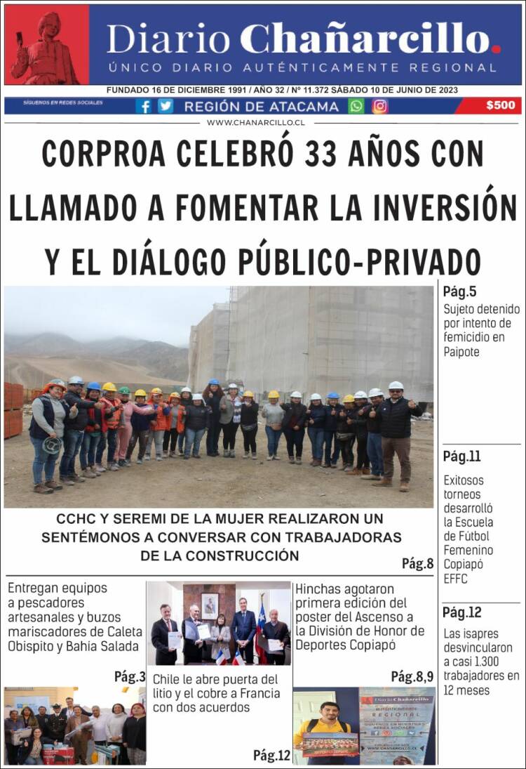 Portada de Diario Chañarcillo (Chile)