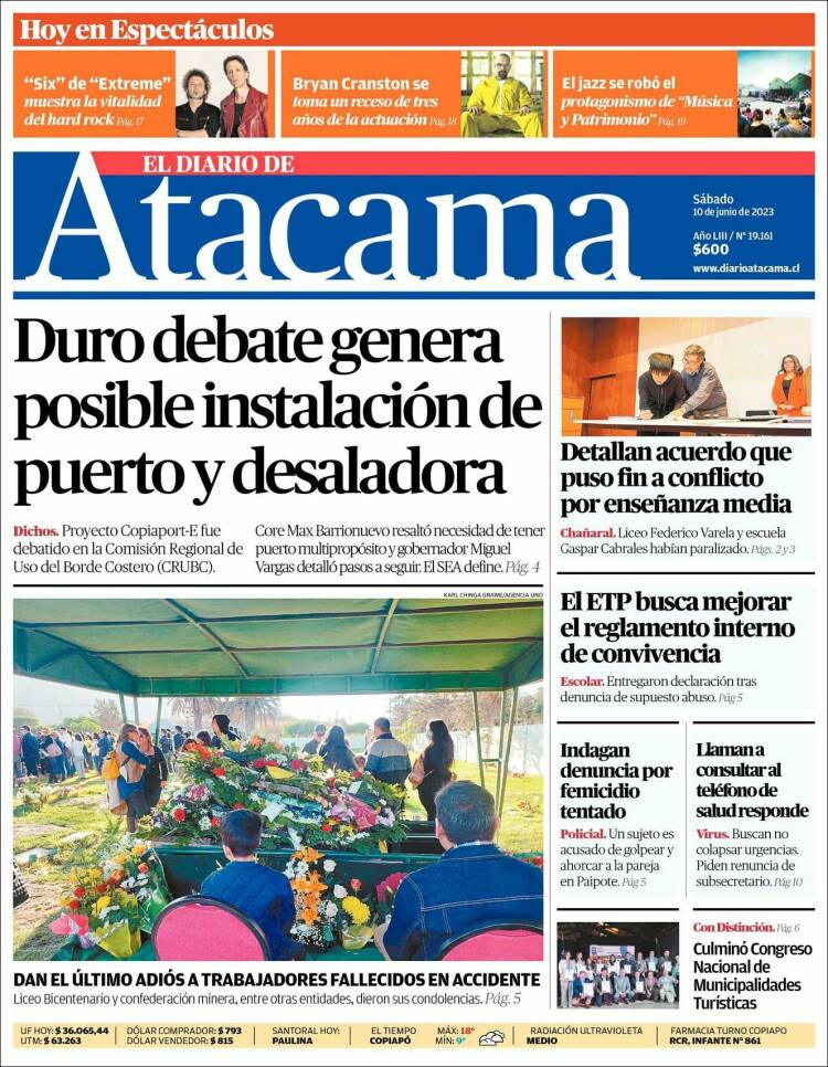 Portada de Diario de Atacama (Chile)