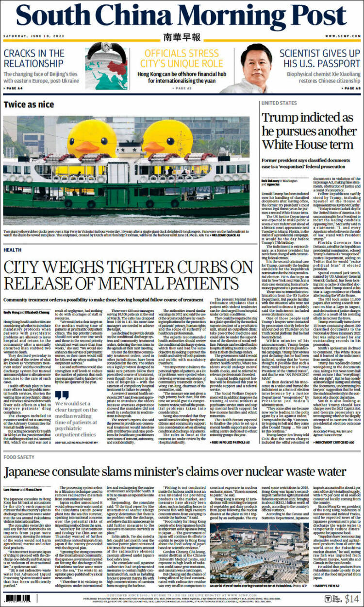 Portada de South China Morning Post (China)