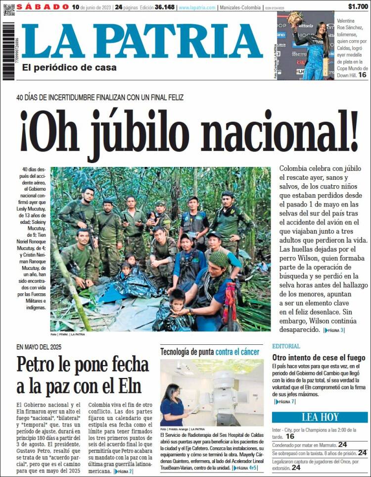 Portada de La Patria (Colombia)