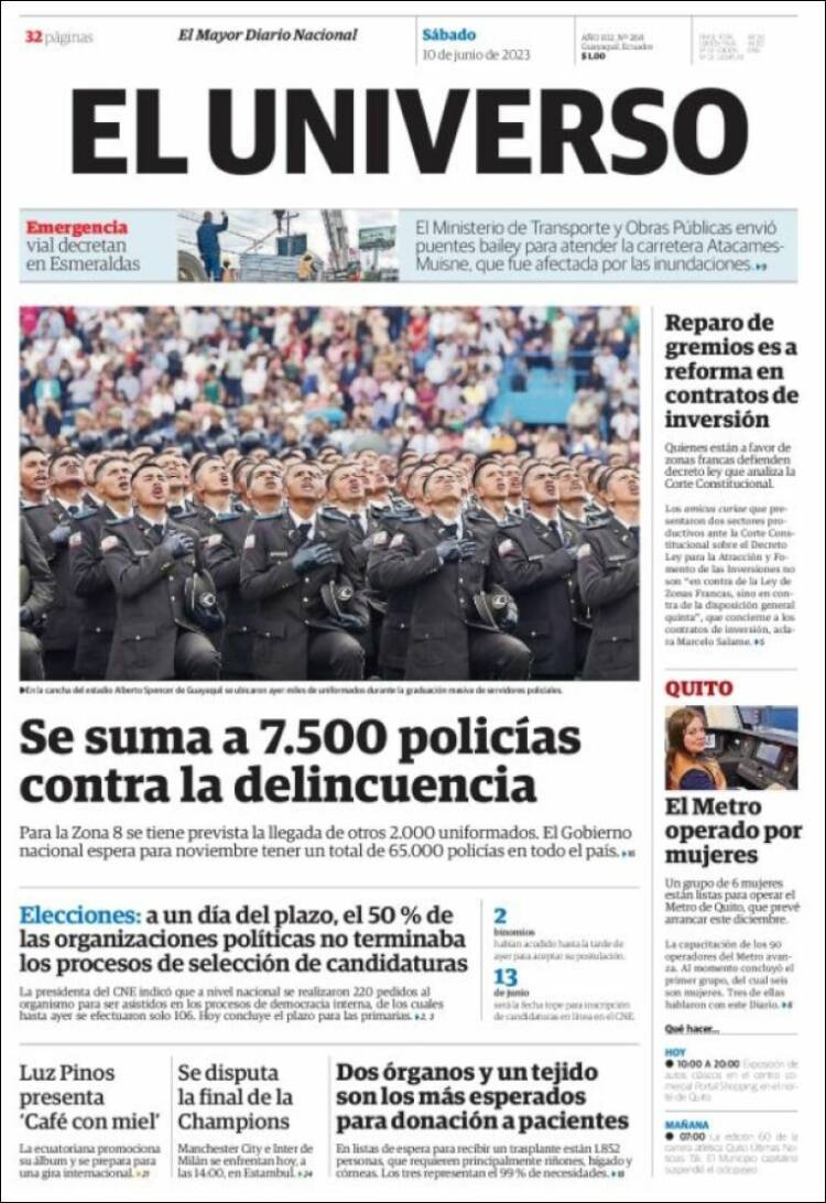 Portada de El Universo - Ecuador (Ecuador)