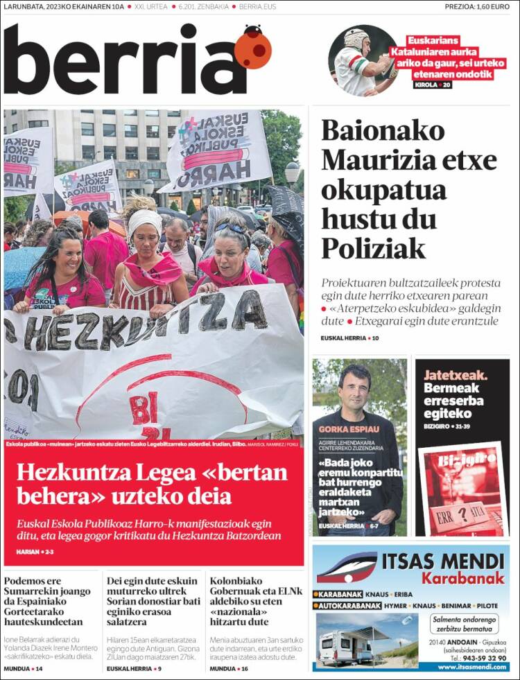 Portada de Berria (España)