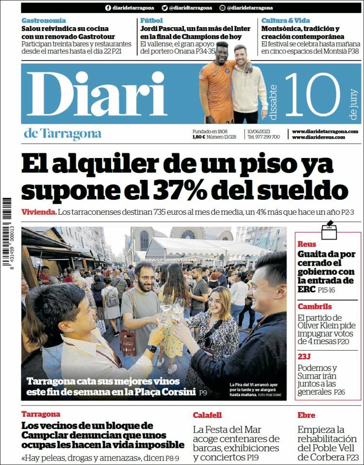 Portada de Diari de Tarragona (España)