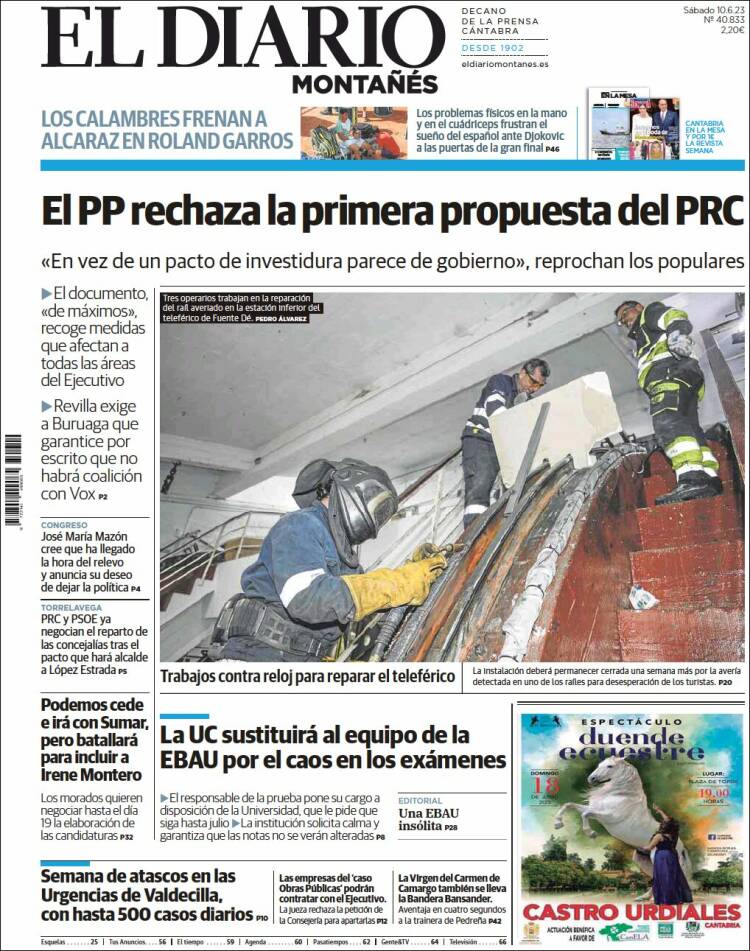 Portada de El Diario Montañés (España)